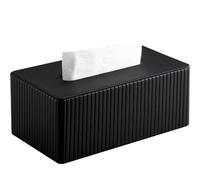 KINGFOM Tissue Box Cover, PU Leather Tissue Box Holder for Home, Office, Car - Rectangle Tissue Boxs for Desk or Vanity Decorative (Black, Rectangle)