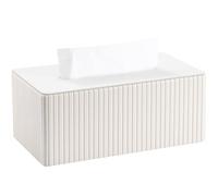 KINGFOM Tissue Box Cover, PU Leather Tissue Box Holder for Home, Office, Car - Rectangle Tissue Boxs for Desk or Vanity Decorative (White, Rectangle)