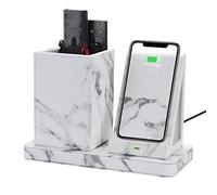 KINGFOM Wireless Charger Desk Organiser Pen Pencil Pots Holder Compatible with iPhone 11/11 Pro/11 Pro Max/X/XS/XS MAX/XR/8/8, Samsung and Other QI-Enabled Devices (Marble)