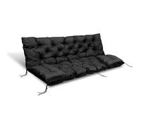 KingGarden Quilted Garden Bench Cushion Waterproof with 2 x Side Cushions 42 x 42 cm 1+2 3-Piece Set Waterproof PVC Codura (Black, 180 x 60 x 50 cm)