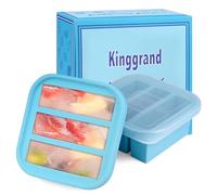 Kinggrand Kitchen 1/2-Cup Silicone Freezer Tray with Lid 2 Pack Soup Freezer Molds Food Freezing Container Make 6 Perfect Soups, Broths, Stews, Sauces, Curries