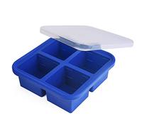 Kinggrand Kitchen 1-Cup Silicone Freezer Tray with Lid - 1 Pack - Make 4 Perfect 1-Cup Portions - Easy Release Molds for Food Storage & Freeze Soup, Broth, Stew or Sauce