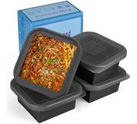 Kinggrand Kitchen 2 Cup Silicone Freezer Trays with Lid 4 Pack Silicone Freezer Molds soup freezer containers Make 4 Perfect Soups, Broths, Stews, Sauces, Curries (Black)