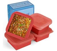 Kinggrand Kitchen 2 Cup Silicone Freezer Trays with Lid 4 Pack Silicone Soup Freezer Molds Soup Containers Make 4 Perfect Soups, Broths, Stews, Sauces, Curries(Red)