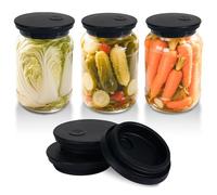 Kinggrand Kitchen Fermentation Lids Silicone Waterless Airlock Fermenting Lids for Regular Mason Jars For Making Pickled and Fermented Probiotic Foods 3 Pack (Jars Not Included) (Black)
