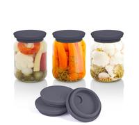Kinggrand Kitchen Fermentation Lids Silicone Waterless Airlock Fermenting Lids for Regular Mason Jars For Making Pickled and Fermented Probiotic Foods 3 Pack (Jars Not Included) (Gray)