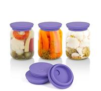 Kinggrand Kitchen Waterless Airlock Fermentation Lids Wide Mouth Mason Jars 3 Pack Silicone Fermenting Lids for Pickles, Kimchi, and Fermented Probiotic Food Purple (Jars Not Included)