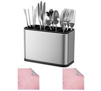 KINGHON Utensil Holder, 4 Divider Cutlery Drainer for Sink, Cutlery Holder with Divider Weighted Base, Stainless Steel Kitchen Organizer for Spoons, Forks, Knives