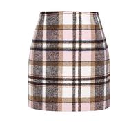 Kinghua Women's Skirts Wool Plaid Mini Fall Winter High Waisted Bodycon Pencil Skirt, Pink, X-Small
