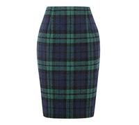 Kinghua Womens Wool Plaid Mini Skirt Fall Winter High Waisted Bodycon Pencil Skirt, Green/Knee, Medium