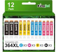 KINGJET 364XL Ink Cartridges 12 Pack, Replacement for HP 364 XL Ink Multipack, Fits Photosmart 5510 5520 6510 6520 7510, Officejet 4620, Deskjet 3070A 3520 B110a (3 Black, 3 Cyan, 3 Magenta, 3 Yellow)