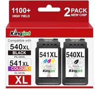 KINGJET 540XL 541XL Twin Pack, Replacement for Canon 540 and 541 Ink Cartridges PG-540XL Black CL-541XL Colour, High Yield for Pixma TS5150 TS5151 MG3650s MG3600 MG4250 TS5100 MX475 (1190 Pages)