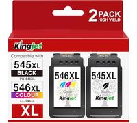 KINGJET 545XL 546XL Replacement for Canon 545 546 Ink Cartridges PG-545 XL CL-546 XL for Pixma TS3350 TS3355 TS3150 TS3450 TS3451 TR4650 MG3050 TS3351 MG2550S MG2950 TS3452 MX495 (1 Black, 1 Colour)