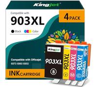 KINGJET 903XL Ink Cartridges, Replacement for HP 903 Ink Cartridges, for HP Officejet Pro 6970 6960 Officejet 6950 6960 All-in-One Inkjet Printer (Black Cyan Magenta Yellow, Multipack)