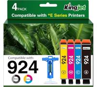 KINGJET 924 Ink Cartridges Replacement for HP 924 for HP OfficeJet Pro 8120e OfficeJet Pro 8122e 8124e 8125e 8132e 8134e 8135e 8130e 8138e 8139e Printer (No Chip, BK/C/M/Y, 4 Pack)