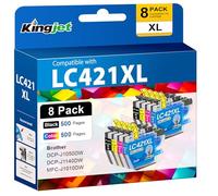 KINGJET LC421XL Ink Cartridges Replacement for Brother LC421 LC-421XL LC-421XLVAL, 8-Pack High Yield Compatible with DCP-J1050DW MFC-J1010DW DCP-J1140DW DCP-J1800DW Printer for Home & Office