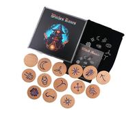 Kingke Hand Carved Wooden Symbols Set for Divination with Guide and Storage Bag Witch Sign Stone Sacred Symbol Engraved Sign Pocket Stone