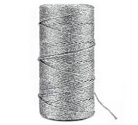 KINGLAK Christmas Twine String for Gift Wrapping, 100m 1.5mm Silver String for Christmas Baubles,Sparkly Silver Twine Thread Metallic Cord Glitter Xmas String for Crafts Christmas Tree Decorations