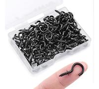 KINGLAKE 100 Pcs 1/2 Inch Small Screw in Hooks, Black Mini Wall Ceiling Hook for Wood, Under Cupboard, Cabinet Shelf, Hanging Keys, Fairy Lamp and Christmas Light