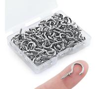 KINGLAKE 100 Pcs 1/2 Inch Small Screw in Hooks, Silver Mini Wall Ceiling Hook for Wood, Under Cupboard, Cabinet Shelf, Hanging Key, Fairy Lamp and Christmas Light