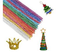 KINGLAKE 100pcs Glitter Pipe Cleaners for Crafts Christmas, 30cm x 6mm Sparkly Coloured Pipe Cleaners, Long Crafts Pipe Cleaners Chenille Stems for DIY Crafting Xmas Decorations