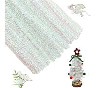 KINGLAKE 100pcs Glitter Pipe Cleaners for Crafts Christmas, 30cm x 6mm Sparkly Silver Pipe Cleaners Coloured, Long Crafts Pipe Cleaners Chenille Stems for DIY Crafting Xmas Decorations