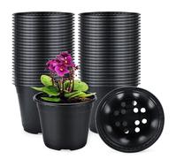 KINGLAKE 100Pcs Plastic Plant Pots 15cm Black Seed Seedling Pots Flower Nursery Pots for Vegetables,Flowers,Herbs,Cuttings, Succulent