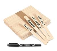 KINGLAKE 100Pcs Wooden Plant Labels with a Marker Pen, 11.4x1cm Wooden Garden Markers Tags Natural Wood Sticks for Seed Herbs Vegetables Flowers