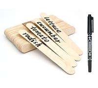 KINGLAKE 100Pcs Wooden Plant Labels with Pen, 15x1.6cm Wooden Garden Markers Tags Jumbo Natural Wood Sticks for Herb Seed Vegetable Flowers