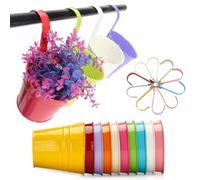 KINGLAKE 10Pcs 16cm Metal Hanging Plant Pots with Detachable Hook, Colored Fence Flower Pots Garden Hanging Planter Bucket Flower holder for Balcony Fence Railing Garden Home Décor