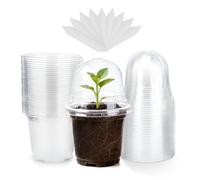 KINGLAKE 12 Pcs 10cm Clear Plastic Plant Pots with Humidity Dome, Small Plant Flower Pots Nursery Seedling Pots for Seed, Cuttings, Succulents and 12 Pcs Plant Labels