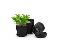 KINGLAKE 16 Pcs Small Plant Pots Indoor 10cm Plastic Flower Pots, Black Plastic Plant Pots with Saucers to Decorate, Round Flower Seedling Pots for Cactus Succulent House Plants