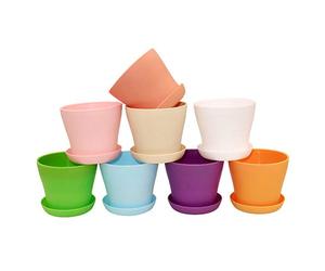 KINGLAKE 16 Pcs Small Plant Pots Indoor 10cm Plastic Flower Pots, Coloured Plastic Plant Pots with Saucers to Decorate, Round Flower Seedling Pots for Cactus Succulent House Plants