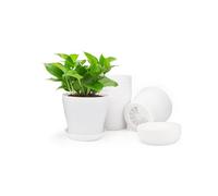 KINGLAKE 16 Pcs Small Plant Pots Indoor 10cm Plastic Flower Pots, White Plastic Plant Pots with Saucers to Decorate, Round Flower Seedling Pots for Cactus Succulent House Plants