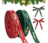 KINGLAKE 2 Rolls x 10 Yards Merry Christmas Ribbon for Gift Wrapping, 10mm Red Green Satin Ribbon Gold Trim Christmas Ribbon for Crafting, Xmas Tree, Presents,Flowers, DIY Crafts,Gift Basket