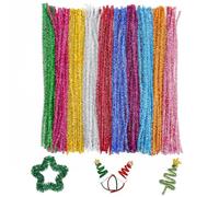 KINGLAKE 200pcs Glitter Pipe Cleaners for Crafts Christmas, 30cm x 6mm Sparkly Coloured Pipe Cleaners, Long Crafts Pipe Cleaners Chenille Stems for DIY Crafting Xmas Decorations