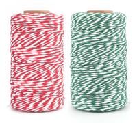 KINGLAKE 2x100m Red White and Green White Cotton String, 2mm Christmas String Bakers Twine for Gift Wrapping, Crafts, Xmas Decorations and Kitchen Cooking