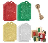 KINGLAKE 40 Pcs Glitter Gift Tags with String, Christmas Tags for Presents | Sparkly Large Gift Tags, 11.5x6.2cm Gold Silver Red Green Tags, Luxury Xmas Tag for Gift Wrapping Crafts Decorations