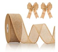 KINGLAKE 4cm Wired Burlap Ribbon, 10m Brown Wired Ribbon for Wreath Bows Making, Wide Hessian Ribbon Jute Christmas Wired Ribbon for Crafting, Gift Wrapping, Xmas, Rustic Wedding Decorations