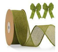 KINGLAKE 4cm Wired Burlap Ribbon, 10m Sage Green for Wreath Bows Making, Jute Hessian Wide Christmas Ribbon for Crafting, Gift Wrapping, Xmas, Rustic Wedding Decoration