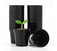 KINGLAKE 50Pcs Mini Plastic Plant Pots 5.4cm, Small Black Flower Pots Round Seed Pots for Seeds Seedling Vegetables Herbs