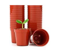 KINGLAKE 50Pcs Mini Plastic Plant Pots 5.4cm, Small Flower Pots Round Seed Nursery Pots for Seeds Seedling Vegetabels Herbs, Terracotta Color