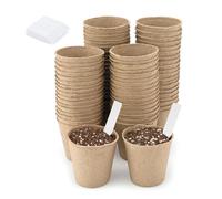 KINGLAKE Biodegradable Small Plant Pots Fibre Seedling Pots, 6cm 100Pcs Compostable Flower Seed Pots for Planting Vegetables, Fruits, Herbs with 100 Plant Labels