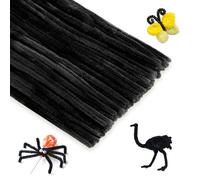 KINGLAKE Black Pipe Cleaners for Craft, 100pcs Chenille Long Halloween Craft Pipe Cleaners, 30cm x 6mm Chenille Stems Christmas Pipe Cleaners for DIY Crafting Hair Xmas Decorations