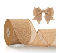 KINGLAKE Brown Burlap Ribbon, 10m Wired Hessian Jute Ribbon for Wreath Bows, Gift Wrapping, Xmas, Rustic Wedding Decoration