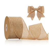 KINGLAKE Brown Wired Burlap Ribbon - 10m Hessian Jute Christmas Wired Ribbon for Crafting, Gift Wrapping, Xmas, Rustic Wedding Decorations