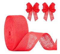 KINGLAKE Hessian Burlap Ribbon, 4cm x 10m Red Jute Roll for Gift Wrapping, Natural Craft for Florist, Presents Packing, Crafting, Rustic Wedding & Christmas Decorations