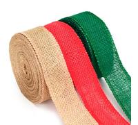 KINGLAKE Hessian Jute Ribbon, 4cm Burlap Ribbon Roll, 30m Natural + Red Green Brown, Multi-purpose Occasion, Rustic Style, Ideal for Gift Wrapping, Crafting, Decorating, Floristry
