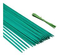 KINGLAKE JH01 50Pcs 38cm Green Plant Support Sticks with Twist Ties, Bamboo Plant Stakes Split Canes, Floral Sticks Garden Flower Sticks for Orchid Pea Vegetables Support (15 Inch)