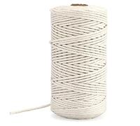 KINGLAKE Macrame Cord 3mm, 100m Cotton String Twine for Crafts, Decorative Natural Cotton Cord Rope for Decoration, Plant Hanger, Knitting, Wall Hanging, Gardening, Kitchen Cooking, Baking